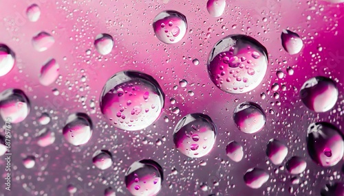 water drops on glass on pink background