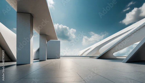 3d render of abstract futuristic architecture with empty concrete floor scene for car presentation