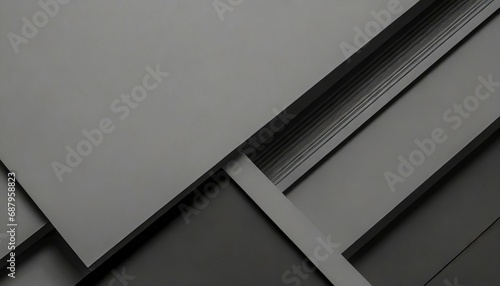 grey carbon abstract geometric background with soar rectangle surfaces with corners stripes in hard light black shadows monochrome style backdrop in elegant simple modern minimal style top view