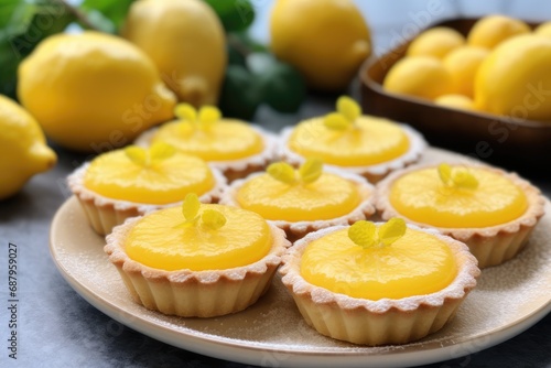 yellow custard on lemon tarts
