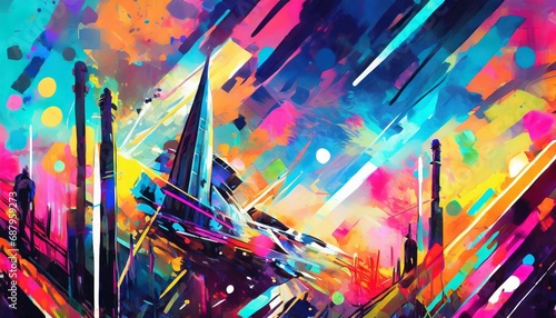 colorful cover art of a glitched against the ironic wind iconic atompunk anime style concept art ethereal brush stroke electronic music background