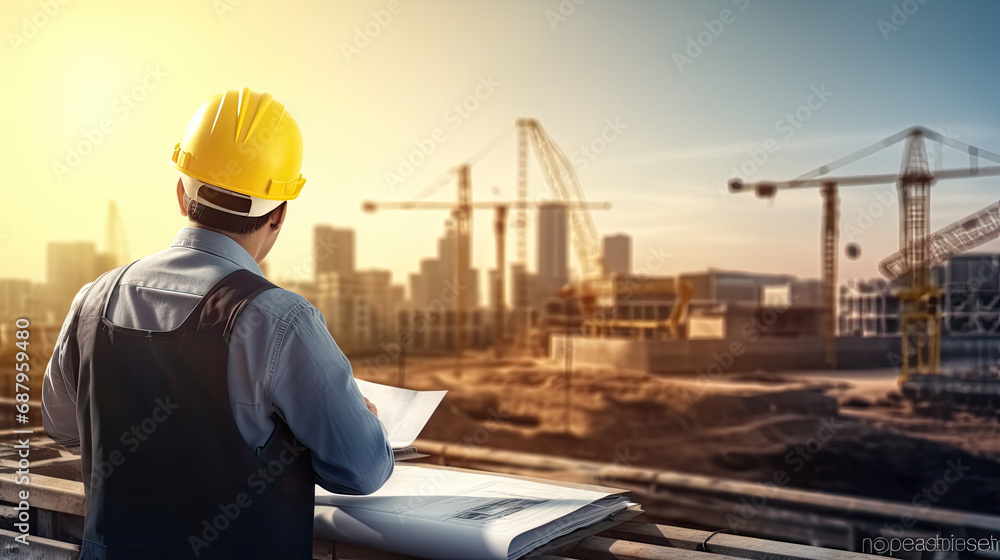 Civil Engineer at Work. Real Estate Project and Construction Site Concept Civil Engineer at Work. Real Estate Project and Construction Site Concept