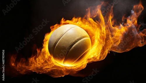 volleyball on fire on black background