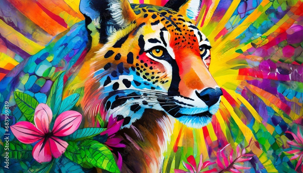 vibrant and bright and colorful animal portrait poster ai generated