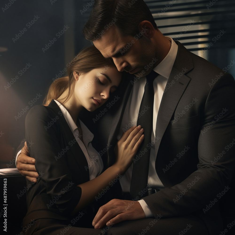 businessman comforting a businesswoman