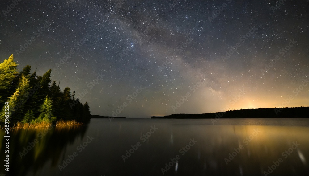 beautiful shot of the milky way illuminating a dark night sky above a lake in quebec canada