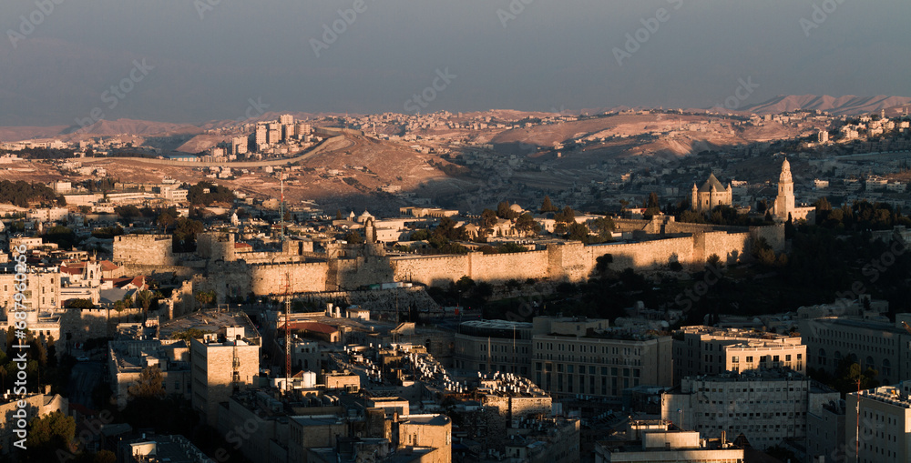 Jerusalem panorama:old city, desert and Palestine