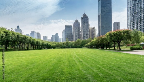 green lawn in urban public park photo