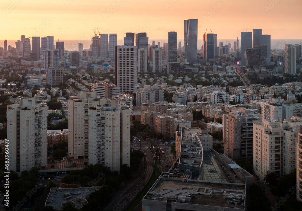 Israeli cities Tel Aviv and Givataim top view