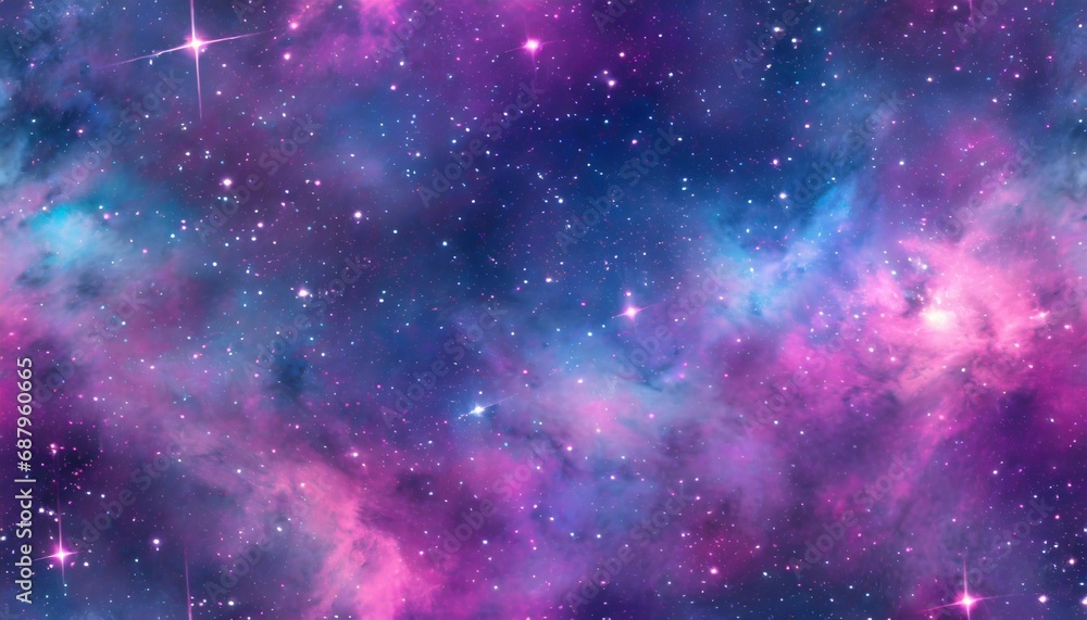 seamless space texture background stars in the night sky with purple pink and blue nebula a high resolution astrology or astronomy backdrop pattern - obrazy, fototapety, plakaty 