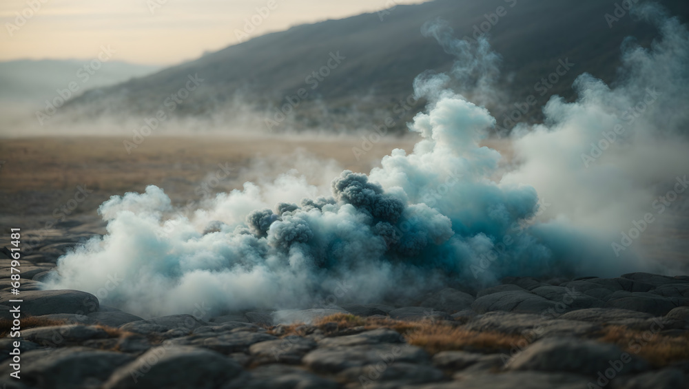 Smoke Hovering over Stone Surface with Defocused Fog.