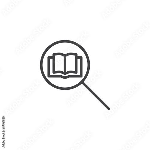 Book and magnifying glass line icon