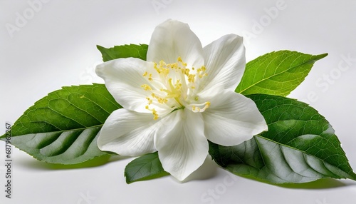 jasmine flower with leaves on white background