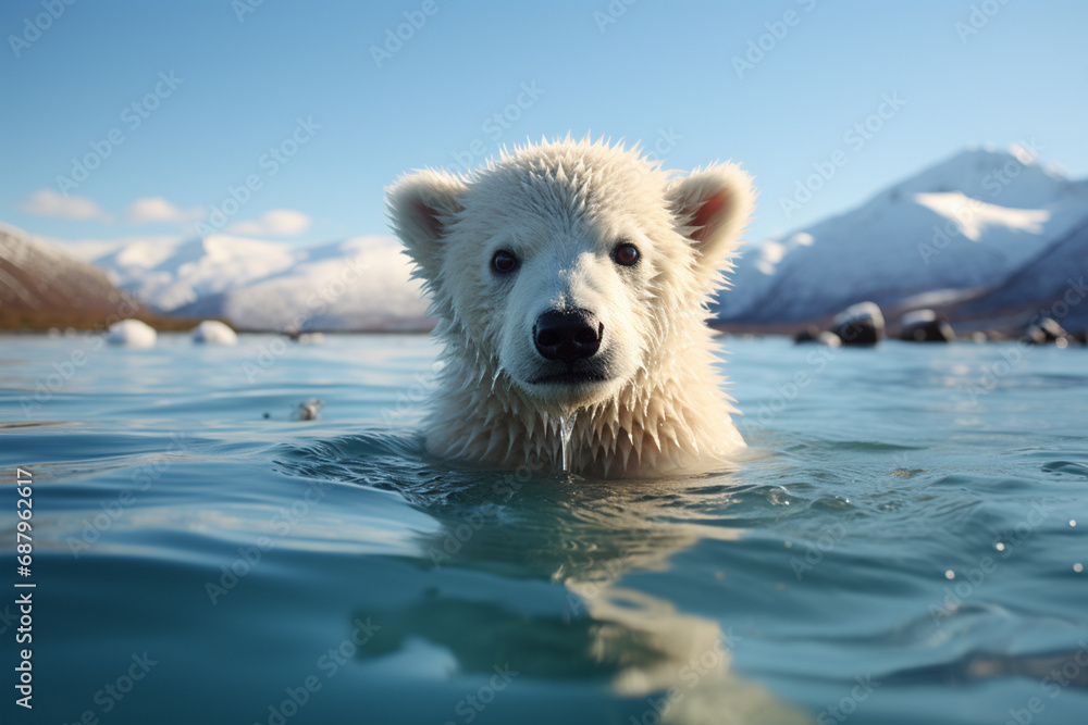 An imaginative artwork showcasing a cubic polar bear against an Arctic landscape, its majestic presence accentuated by angular shapes.