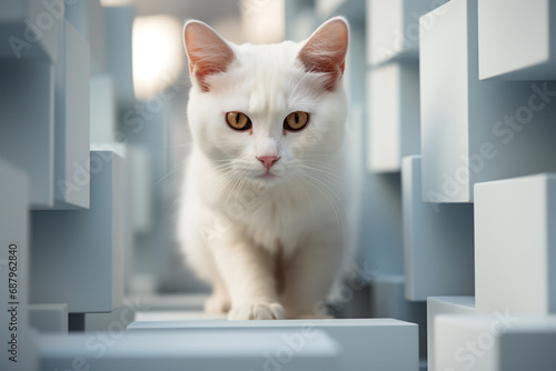 Wallpaper Mural A playful depiction of a cubic cat, its sleek and agile form brought to life through a delightful composition of geometric elements. Torontodigital.ca