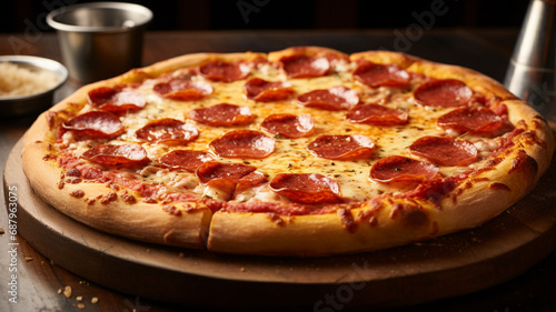 Classic pepperoni pizza with melted cheese and a golden crust