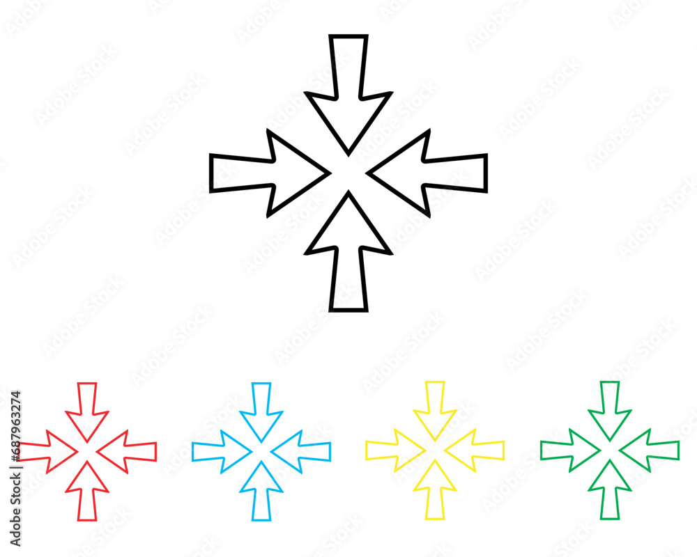 Inward arrow icon vector. Four Arrows icon sign symbol in trendy flat style. Set elements in colored icons. Arrow pointing center vector icon illustration isolated on white background Inward arrow icon vector. Four Arrows icon sign symbol in trendy flat style. Set elements in colored icons. Arrow pointing center vector icon illustration isolated on white background