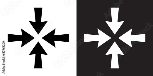 Inward arrow icon vector. Four Arrows icon sign symbol in trendy flat style. Arrow pointing center vector icon illustration isolated on white and black background