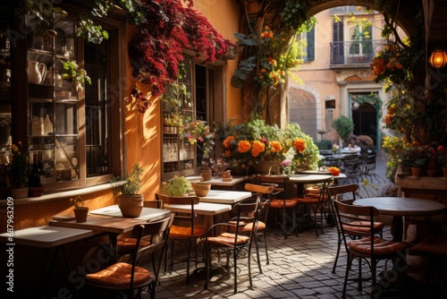 Cozy caf   in Rome s Trastevere district  Generative AI