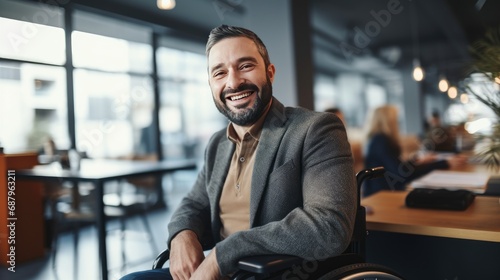 Businessman in a wheelchair in the office