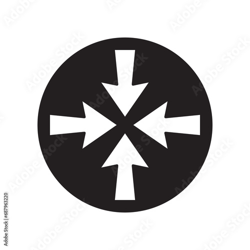 Inward arrow icon vector. Four Arrows logo design. Arrow pointing center vector icon illustration in circle isolated on white background