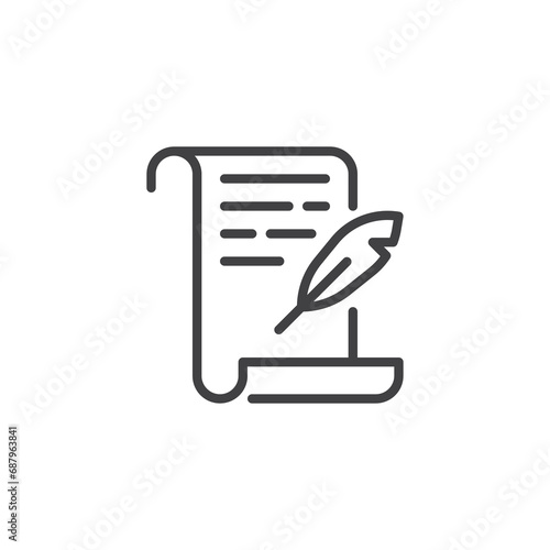 Quill pen and paper scroll line icon photo
