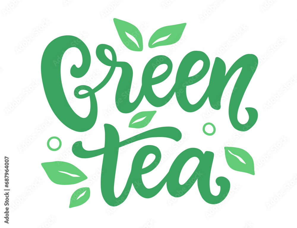 Green Tea Inscription Logo. Hand Written Lettering Green Tea Inscription Logo. Hand Written Lettering