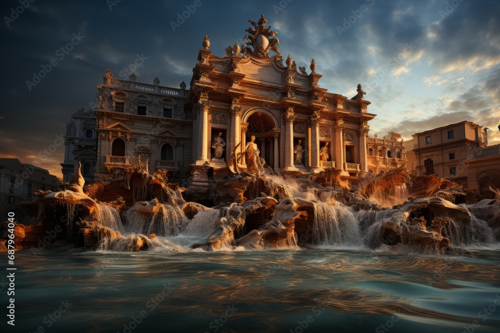 Iconic Trevi Fountain in Rome, Generative AI - obrazy, fototapety, plakaty 