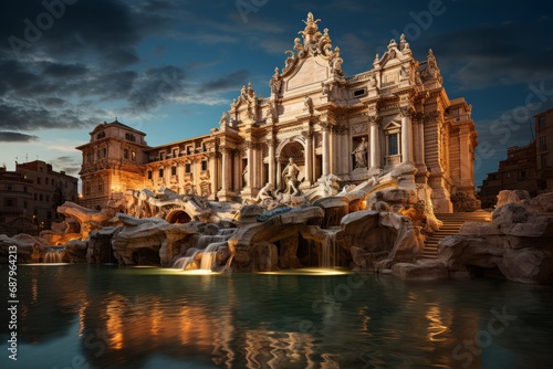 Iconic Trevi Fountain in Rome, Generative AI