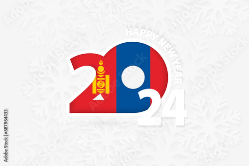 New Year 2024 for Mongolia on snowflake background. photo