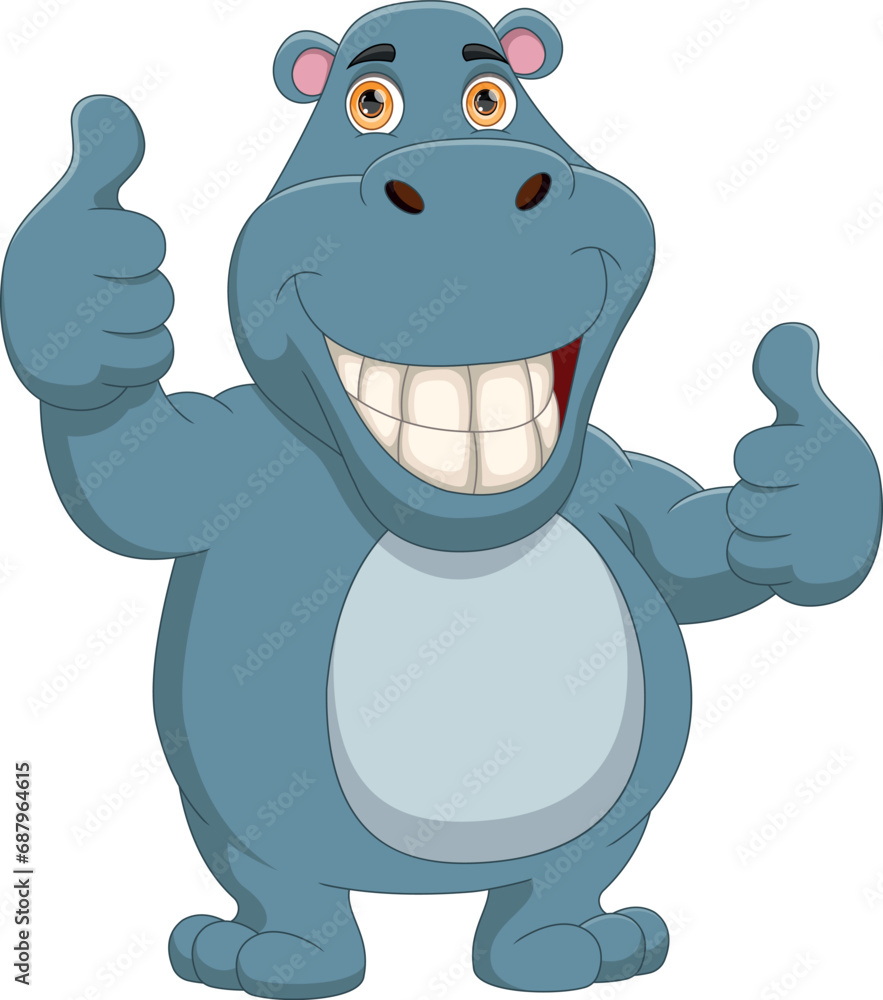 Fototapeta premium cute cartoon hippo thumbs up