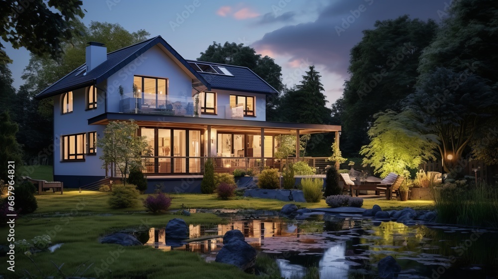 luxury villa illuminated in the evening luxury villa illuminated in the evening