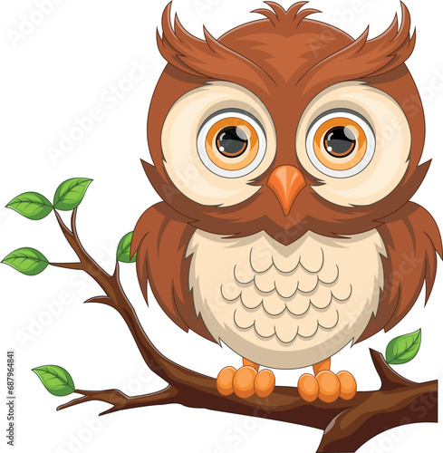 cute owl cartoon on tree branch