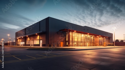 Modern logistics warehouse illuminated