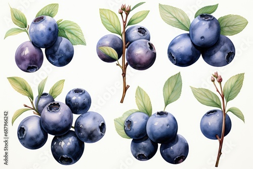 hand drawn watercolor blueberries isolated on white. AI Generated photo