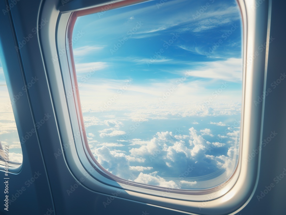Airplane window beautiful sky. Shot from inside of airplane window with sky golden lights of sunset. Airplane window beautiful sky. Shot from inside of airplane window with sky golden lights of sunset.
