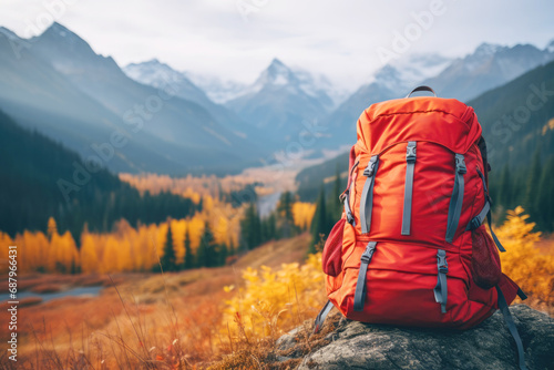 Hiking backpack against a stunning Canadian landscape, showcasing the beauty of a nature photo