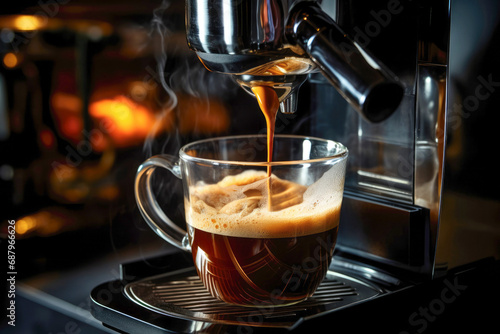 closeup of a cappuccino being made, highlighting the frothing process for that perfect layer of foam.