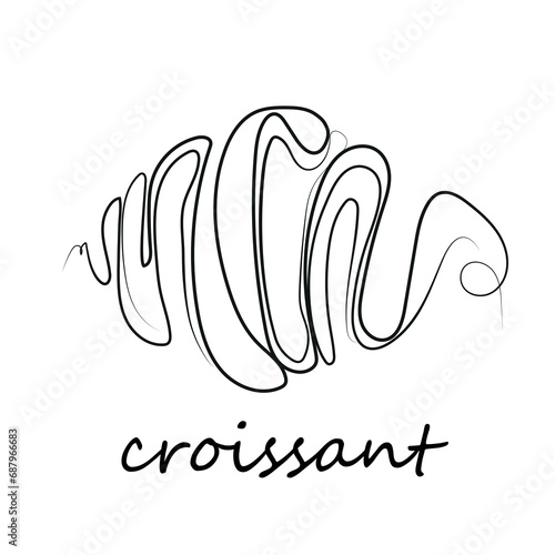 Croissant bakery logo drawn in line art style and product name lettering