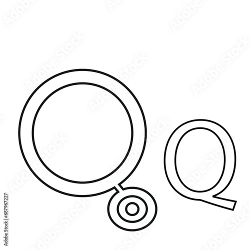 letter design from forehead illuminator for ENT folded in Q shape, drawn in line art style