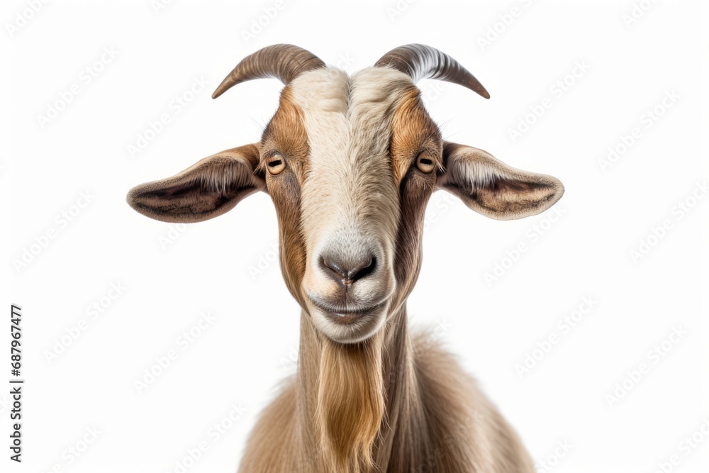 Frontal view of a goat, isolated, white background