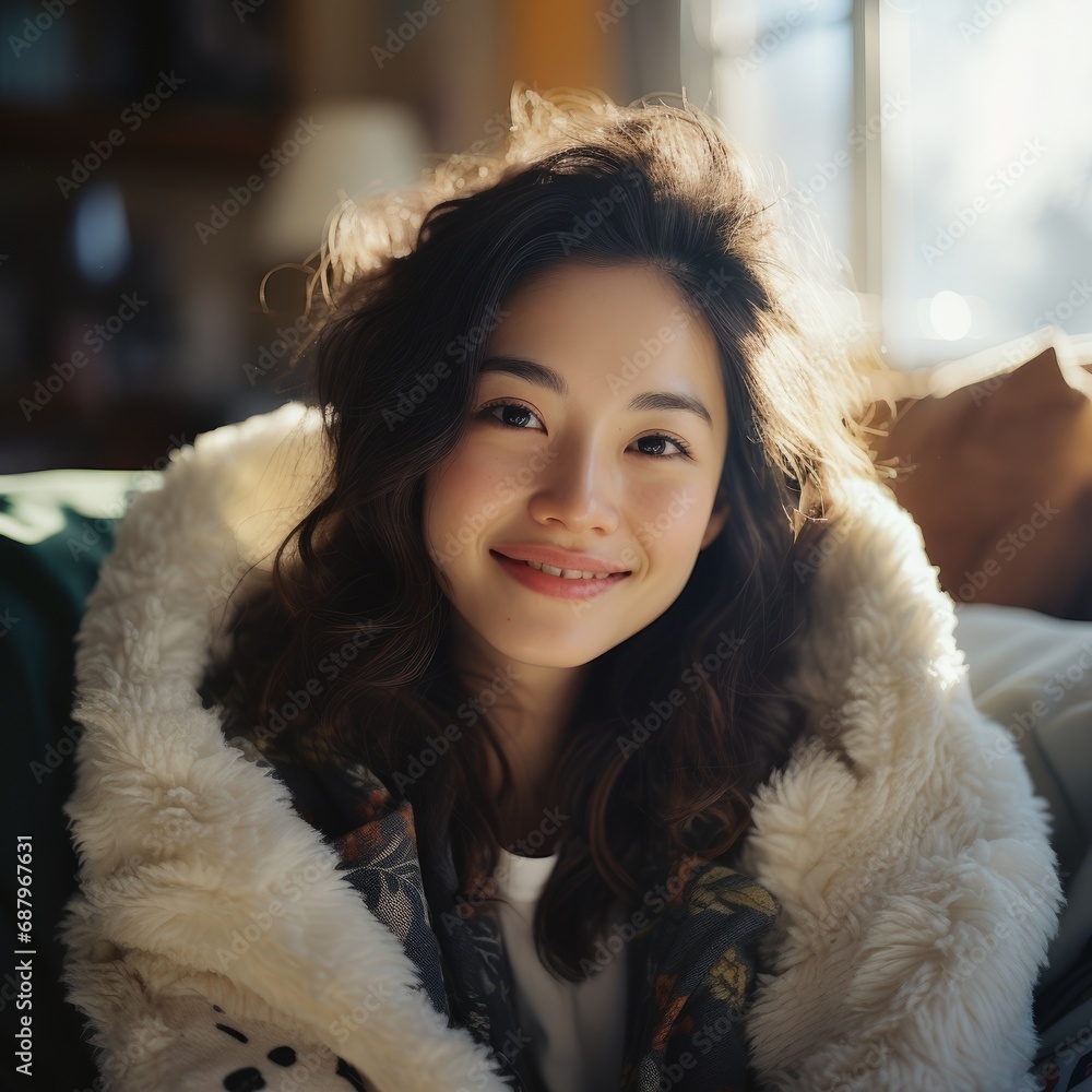 portrait of young adult woman female in casual cloth stay in living room warm and cosy home interior house background stay home lifestyle concept portrait of young adult woman female in casual cloth stay in living room warm and cosy home interior house background stay home lifestyle concept