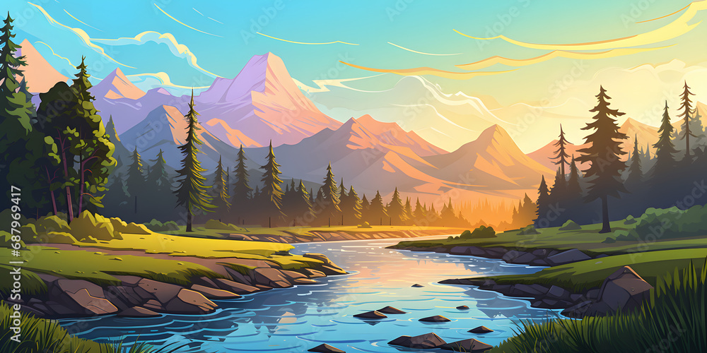 Mountains Sunset Vector Landscape Background