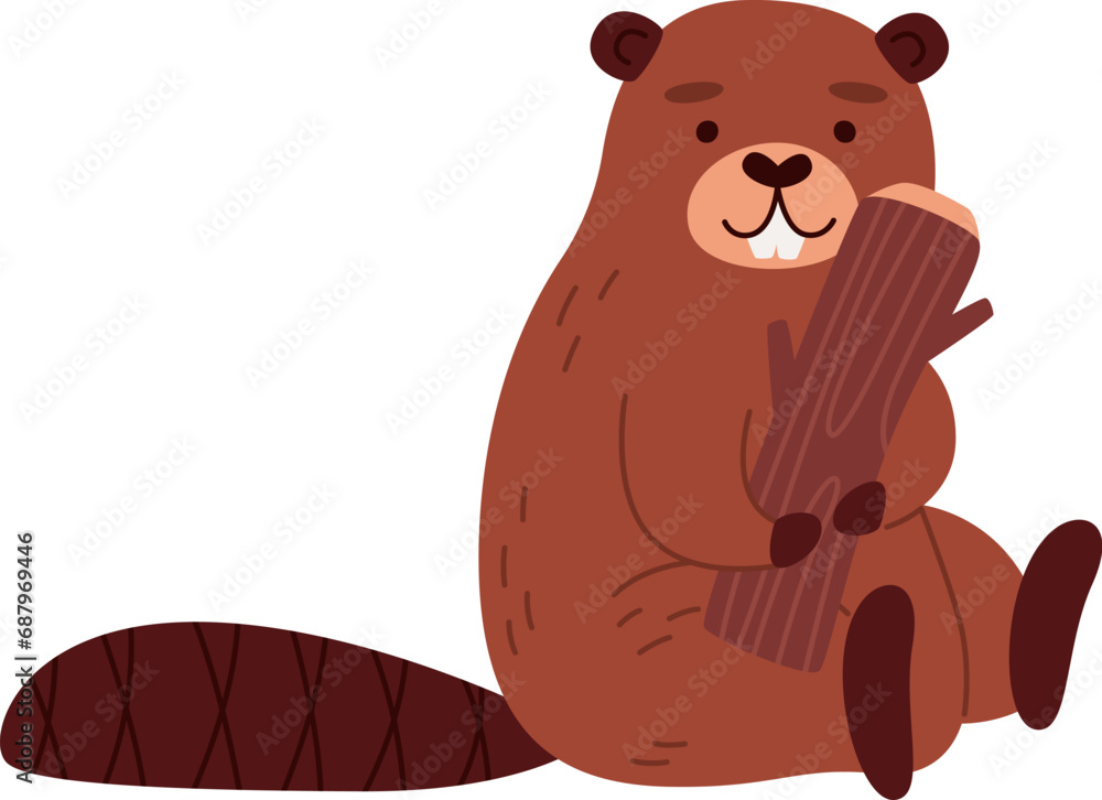 Naklejka premium Beaver With Log