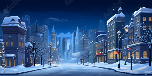 Winter City Night Vector Landscape Background