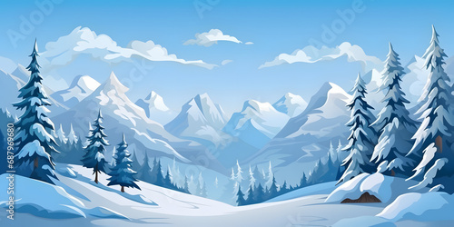 Winter Mountains Vector Landscape Background