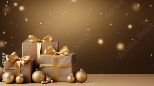 Christmas gift boxes and golden decorations
