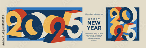 2025 new year with number on art wall concept. Happy new year 2025 modern art banner template