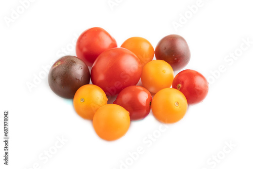 Red. yellow tomatoes isolated on white. Side view.
