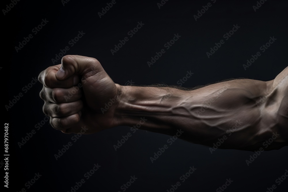 Side view of a clenched fist on black background